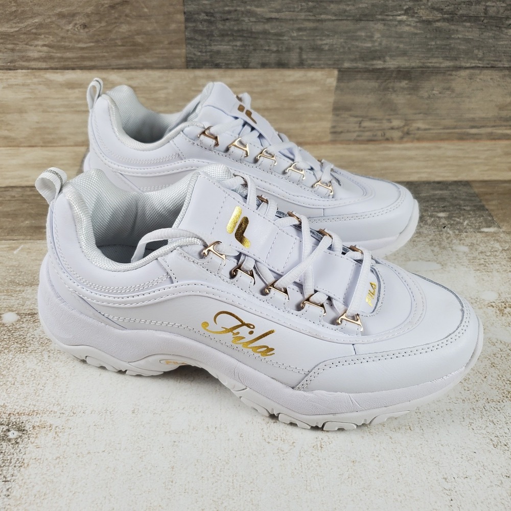 Fila Strada G Womens Shoes Sz 8 White Gold Lace Up Lifestyle Athletic Comfort